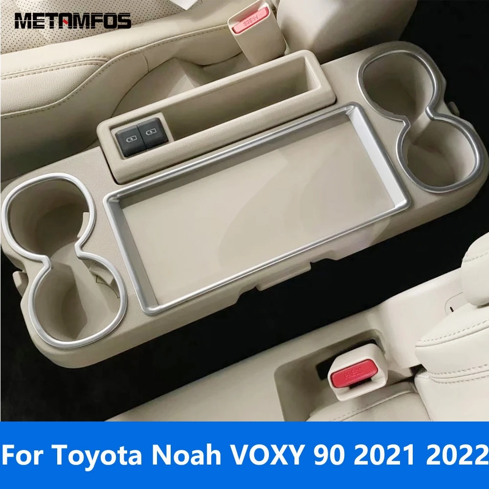 For Toyota Noah VOXY 90 2021 2022 Chrome Rear Seat Center Console Cup Holder Water Bottle Frame Sticker Accessories Car Styling