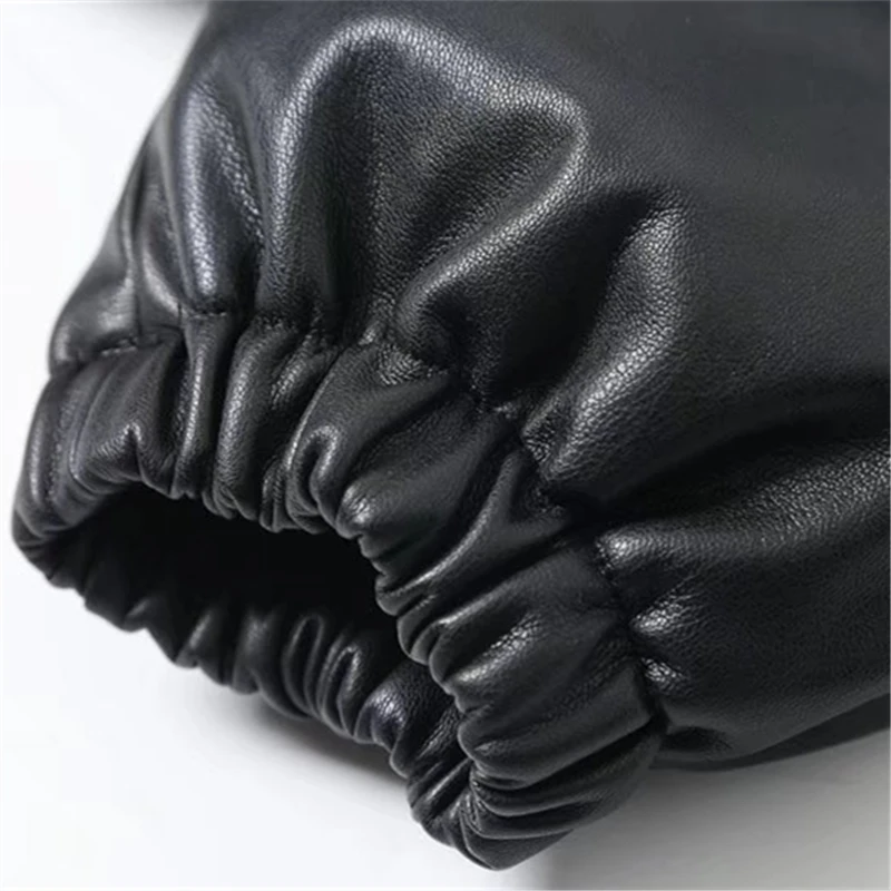 KEYANKETIAN women's faux leather cotton coat Winter new single-breasted high collar short style thickened PU leather coat