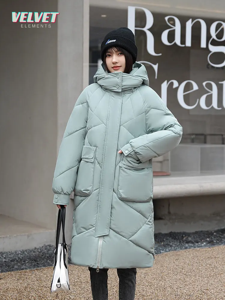 VelvetElements 2023 New Snow Wear Winter Coat for Women Down Jacket Warm Casual Loose Hooded Winter Women Jacket Long Parkas
