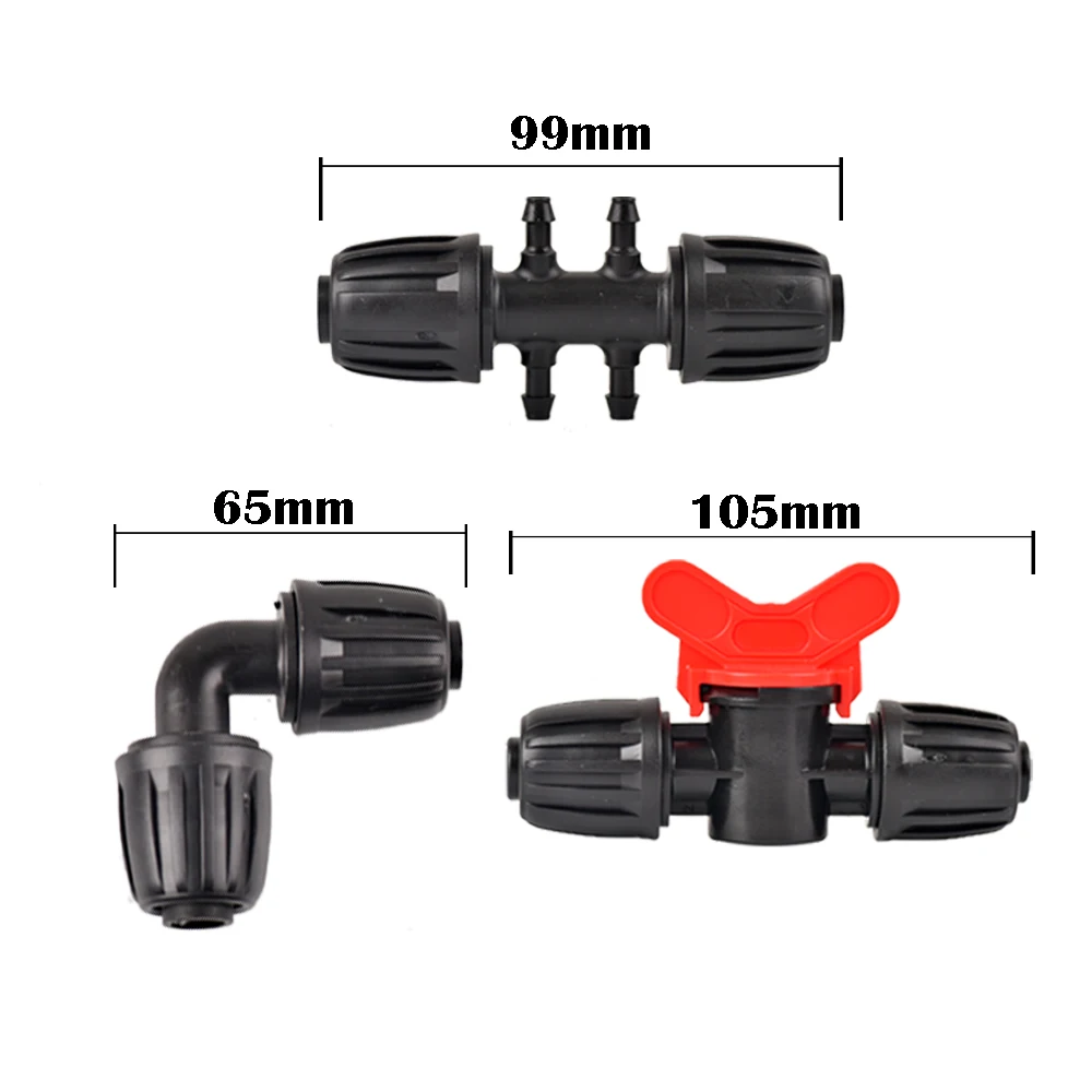 1/3/5PCS 16mm 1/2'' PE Pipe Connector Splitter Tee Coupling Threaded Lock to 4/7mm Hose Garden Watering Drip Irrigation - купить по