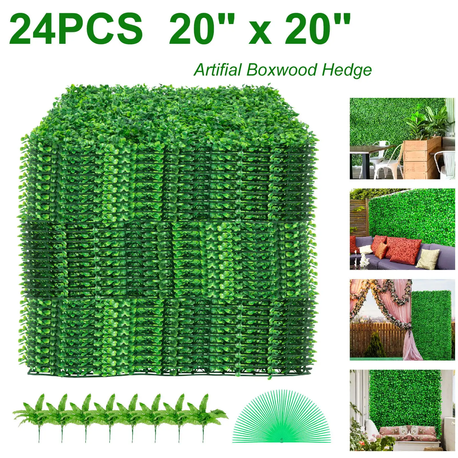 

24 PCS 20"x20" Artificial Boxwood Panels, Boxwood Hedge Wall Panels, Artificial Grass Backdrop Wall 1.6", Privacy Hedge Screen U