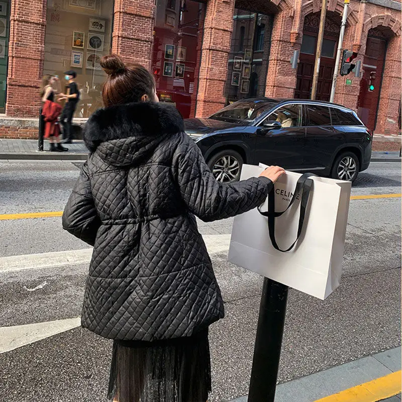 Winter Women Down Parkas 90% White Duck Down Coat Medium Long Large Fox Fur Hooded Jacket Warm Thickness Snow Coats Outwear 2021