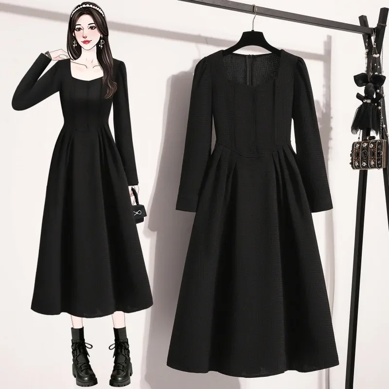 Женское длинное платье во французском стиле элегантное облегающее черное с