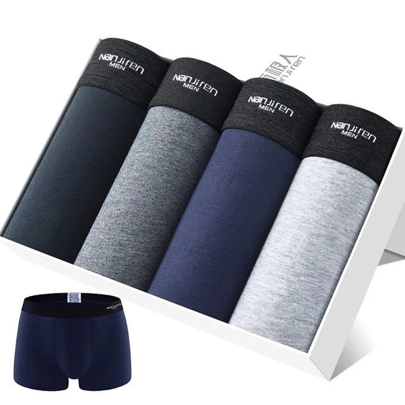 4Pcs/lot Mens Underwear Soft Boxers Cotton Boxer Men Solid Boxer Shorts Plus Size Boxers Comfortable Mens Underwear
