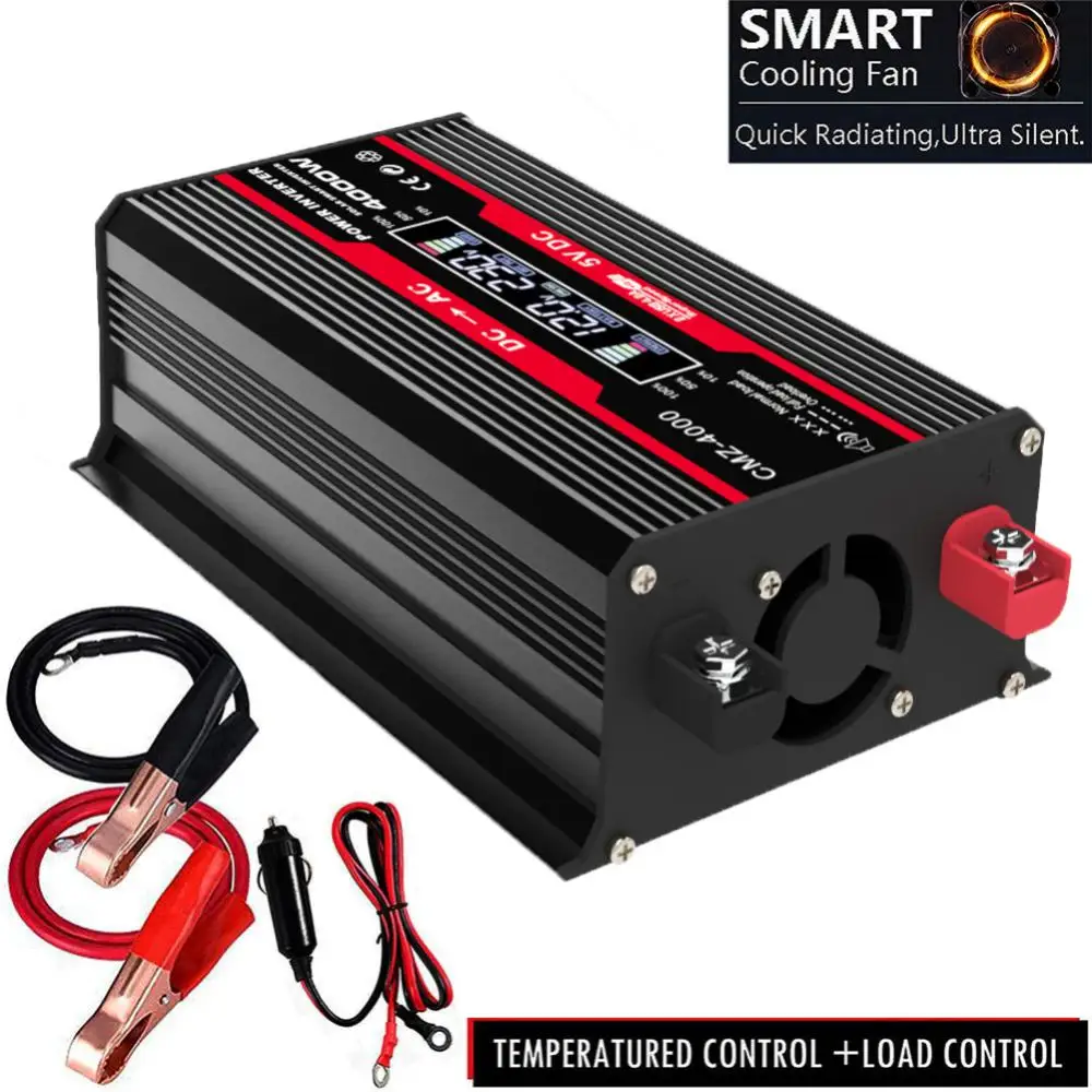 

4000W Solar Car Power Inverter DC 12V to AC 220V Car Adapter Car Converter with 2.4A 2-Port USB LCD Display AC Outletsu Inverter