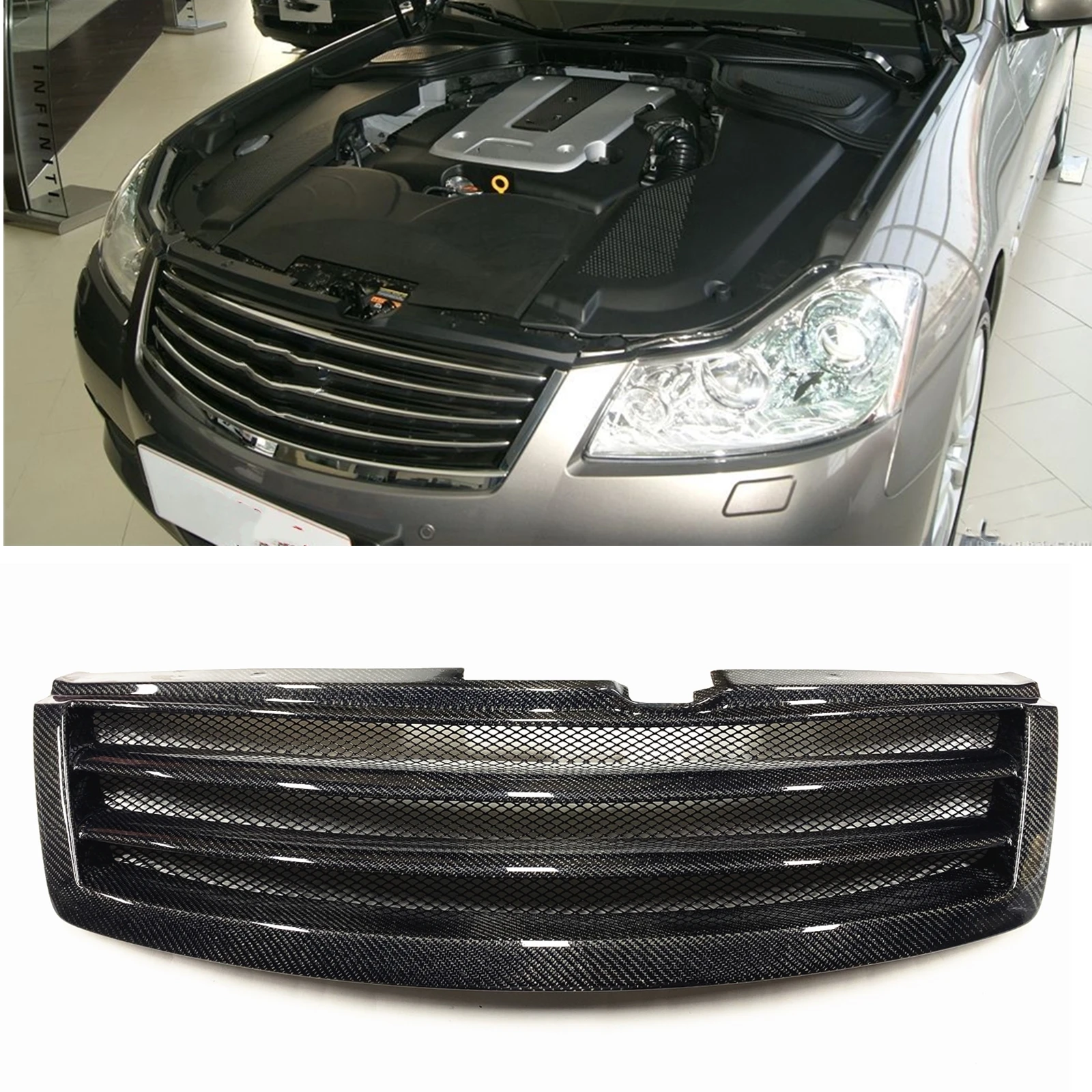 

Fiberglass Carbon Fiber Racing Grill Front Grille Upper Bumper Mesh Grid For Infiniti M M35 M45 2008-2010