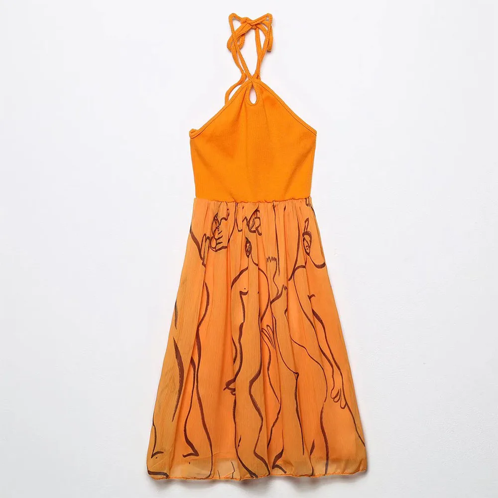 

Женское летнее платье с принтом, привлекательное облегающее пляжное платье с воротником хомутиком и открытой спиной, 2022