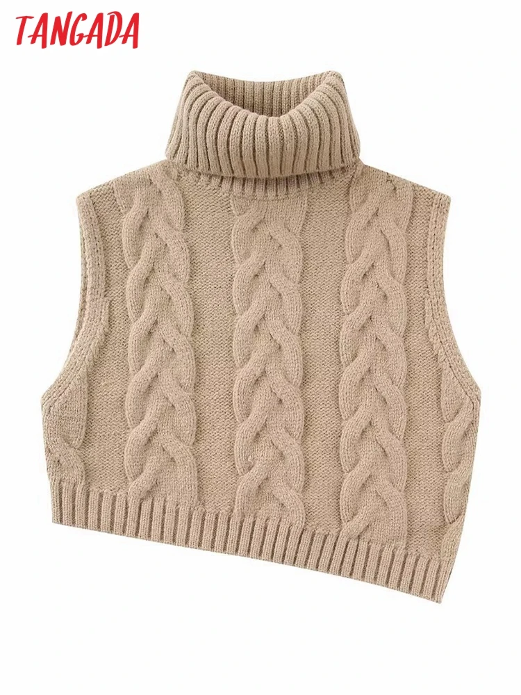

Зимний женский укороченный жилет-водолазка Tangada 2022, свитер, женский жилет без рукавов BE772