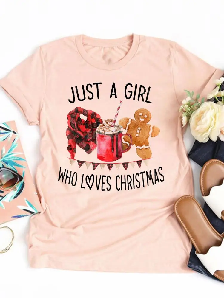 

Графическая футболка с Новым годом, топ, футболка с принтом, праздничный тренд, милая Рождественская Женская одежда, модная базовая футболк...