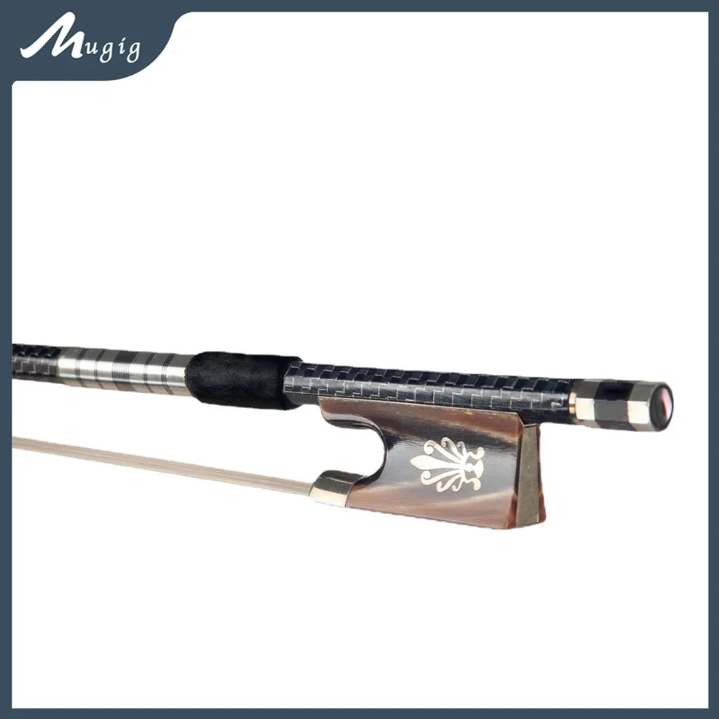 Mugig 4/4 Violin Bow Carbon Fiber Bow Master Silver Silk Braided Carbon Fiber Bow W/ Ox Horn Frog Well Balance