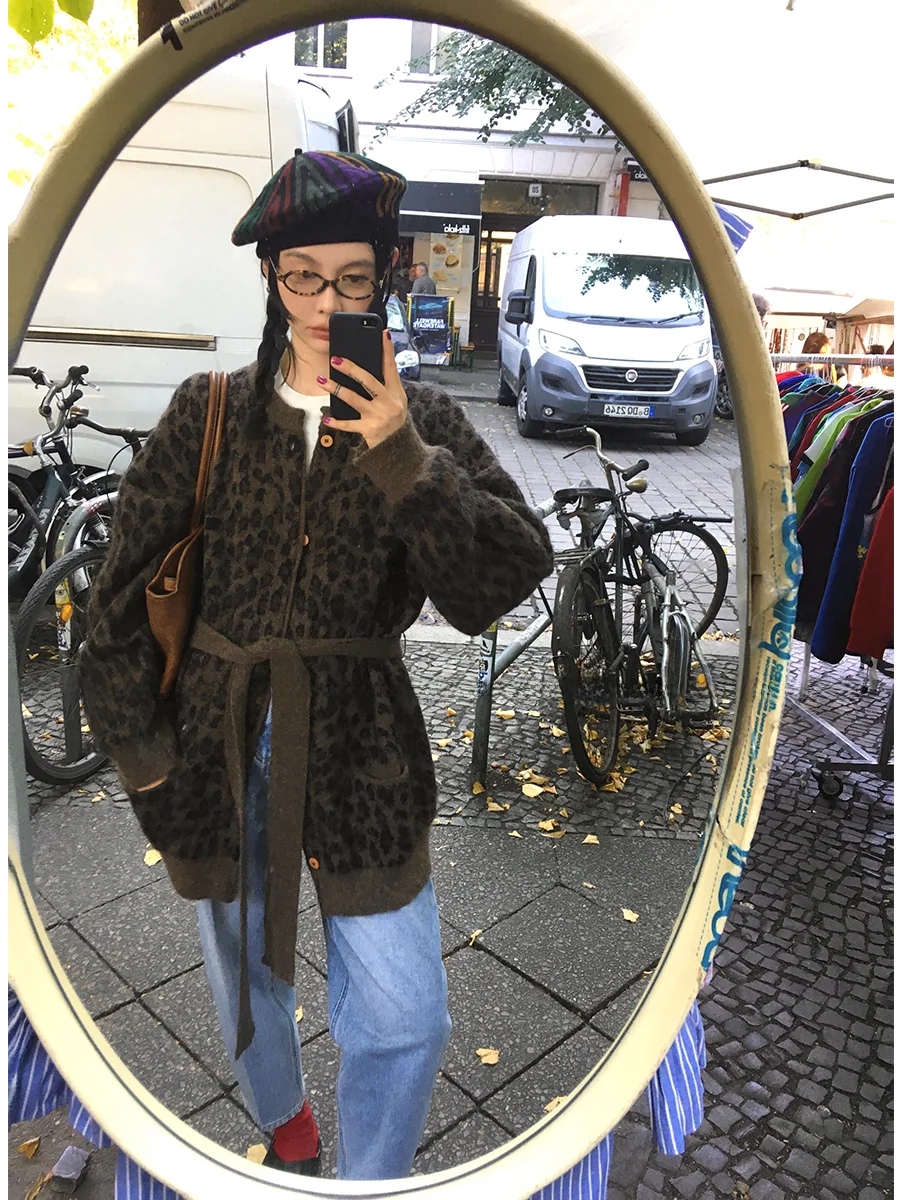 Флисовый кардиган из мохера с леопардовым принтом High Sense верхняя одежда для