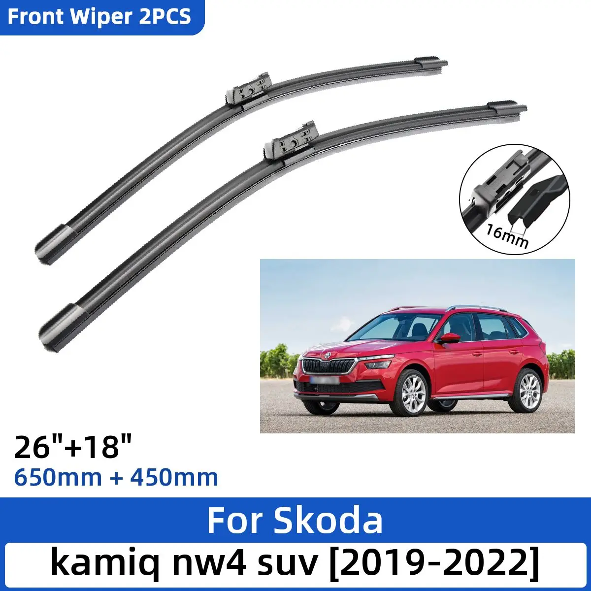 

2PCS For Skoda kamiq nw4 suv 2019-2022 26"+18" Front Wiper Blades Windshield Windscreen Window Cutter Accessories 2020 2021 2022