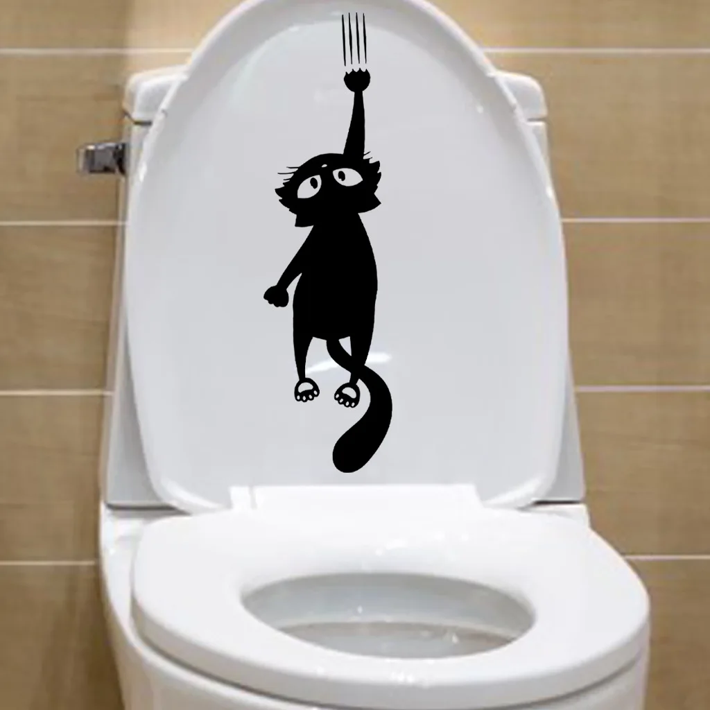 

Halloween Toilet Seat Cover,Black Kitty Decal for Halloween Bathroom Décor Halloween Theme Party Home Window Wall Mirror Decors