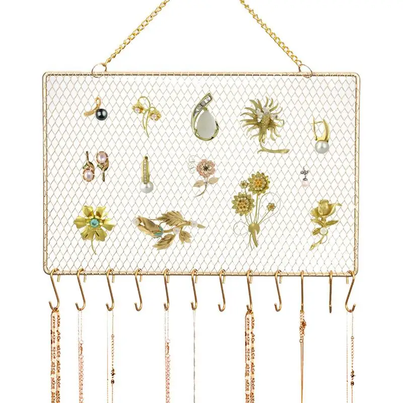 

Wall Earring Organizer Ring Holder Wall Mount Hanging Jewelry Storage Organizer Metal Grid Jewelry Display Rack Gift For Ladies