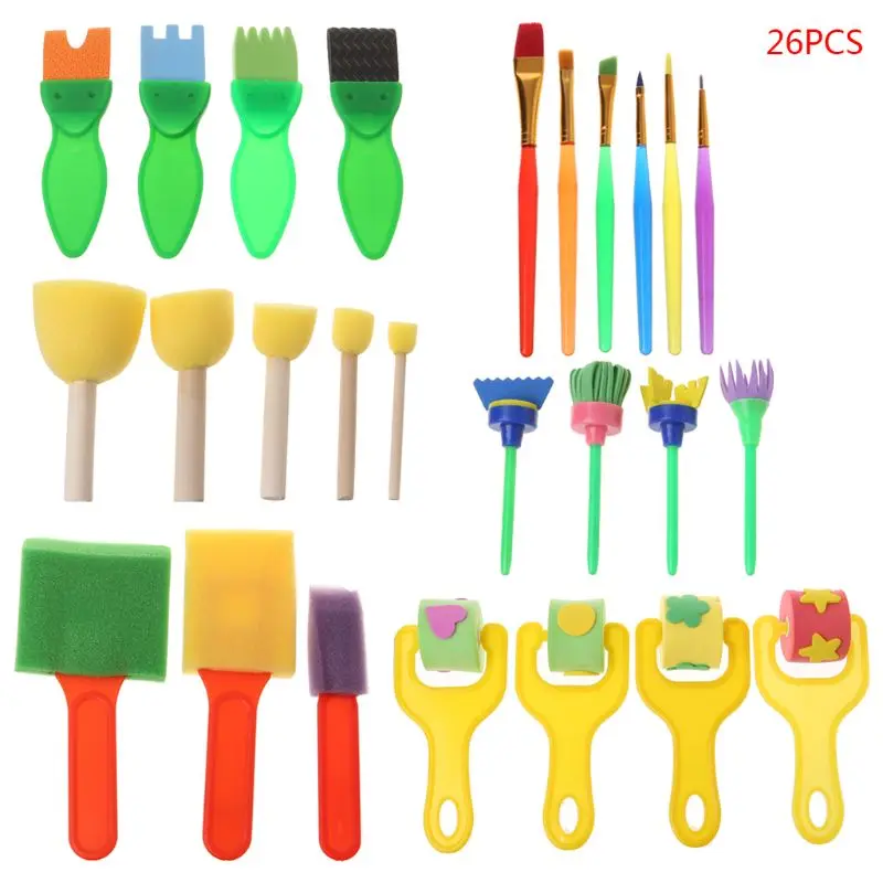 

26PCS/SET Nontoxic Washable Sponge Painting Brushes Set for Kids Children Toddler Early Education Toys Art Supplies Gifts