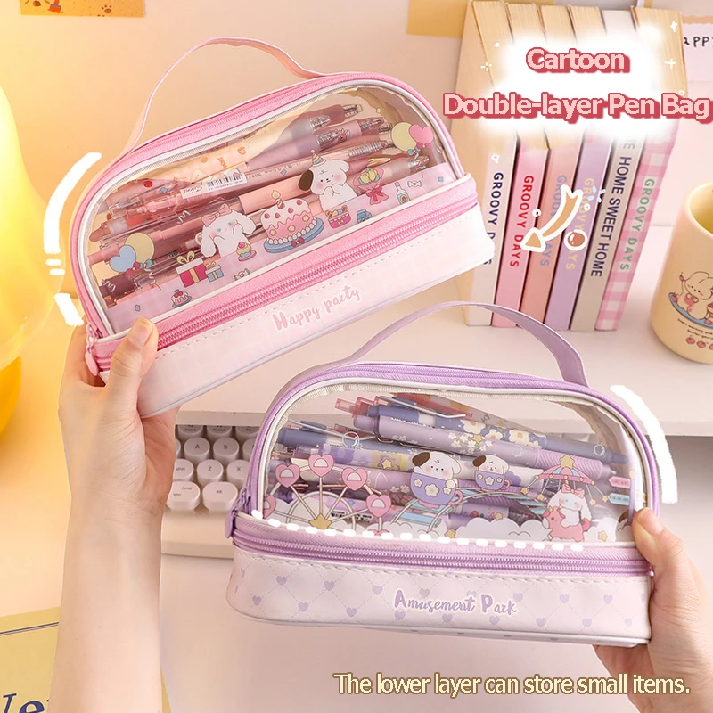 

Transparent Pencil Case Large Capacity Waterproof Kawaii Pencil bag Cute Korean Stationery School Supplies for Students