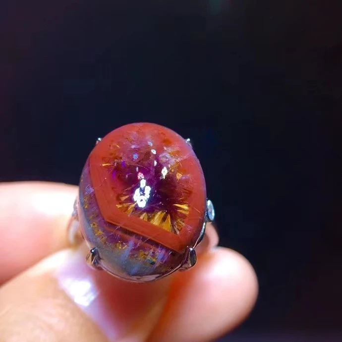

Natural Auralite 23 Cacoxenite Red Adjustable Ring 19.2/15.1mm Women Men Gold Rutilated Quartz Water Drop AAAAAA