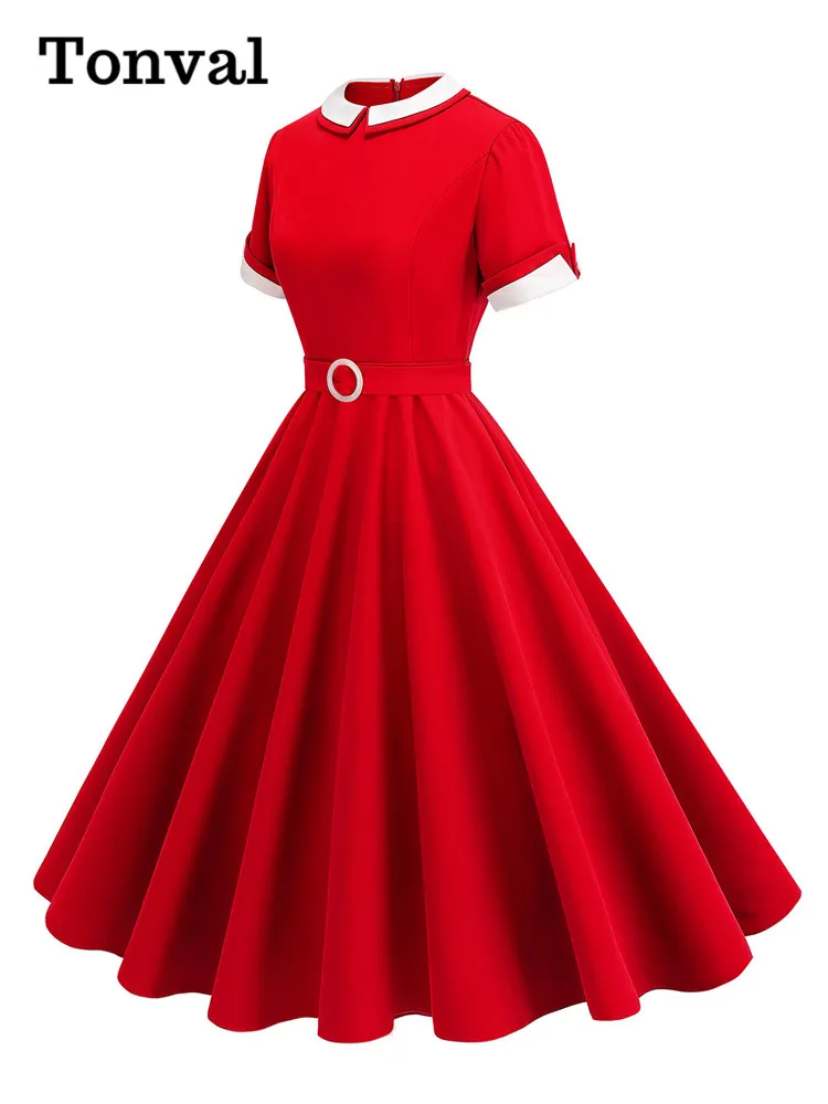 Женское винтажное платье с коротким рукавом Tonval длинное синее в стиле 50-х