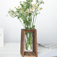 hydroponic glass vase green plant flower arrangement hydroponic simple geometric wooden frame table top decoration