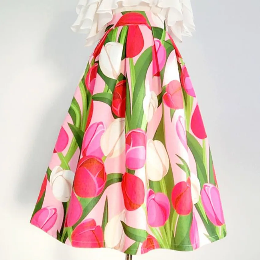 Plus Size 5XL Spring 2023 New Fashion  Jacquard Printed Ball Gown Skirts Women High Waist Party Umbrella