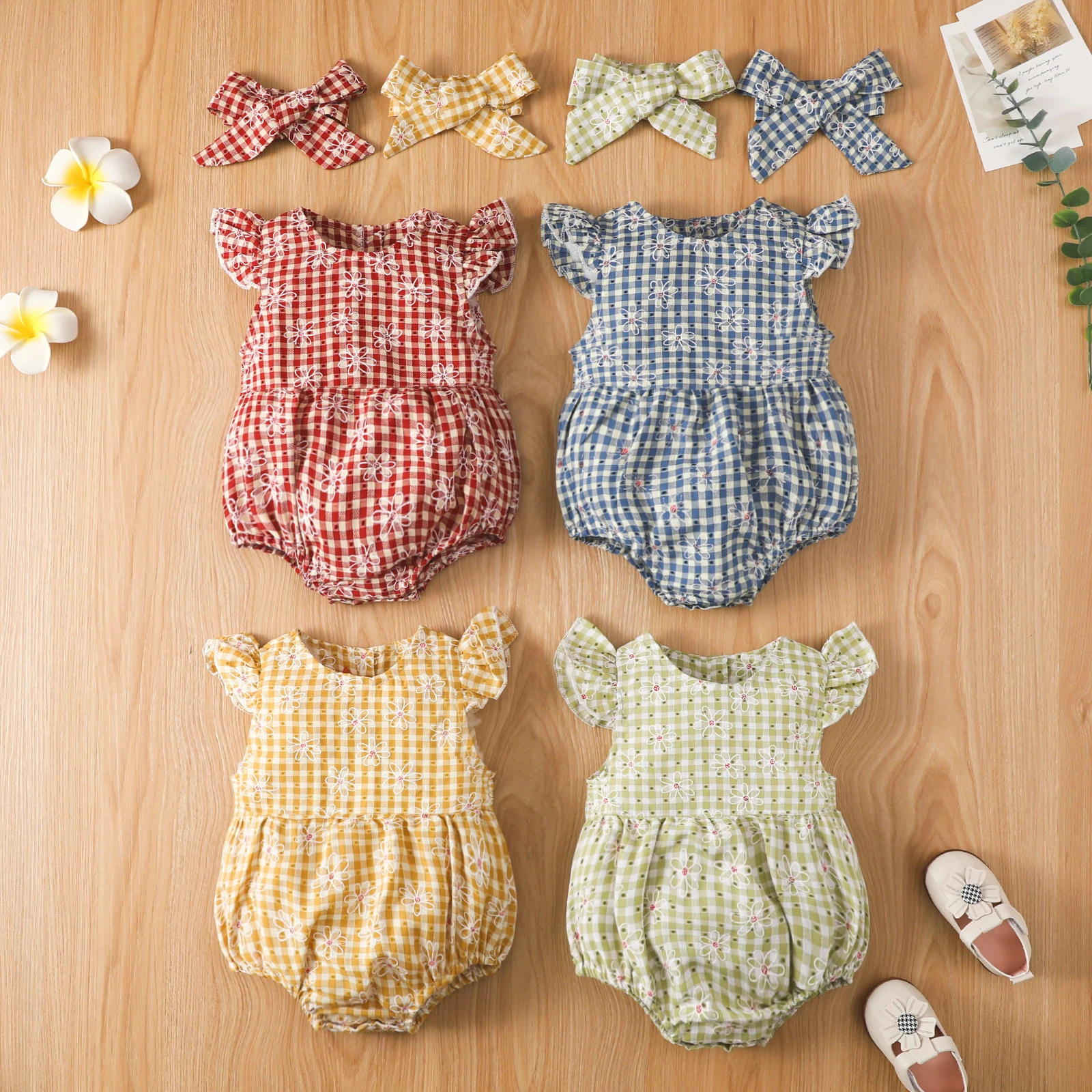 

Baby Girl Rompers for 0-18M Sleeveless Romper Floral Print Jumpsuits Headband New Fashion Cotton Newborn Baby Girl Clothes