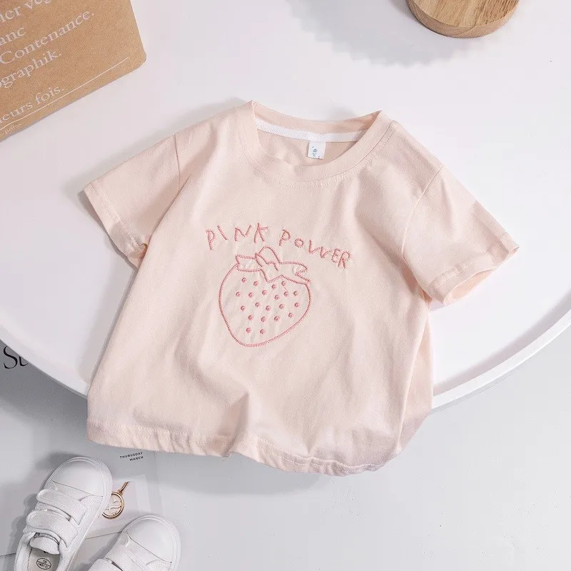 

2023 Summer Girl T-Shirt Baby Short Sleeve Tee Sweet Strawberry Tops Kids Clothes Cotton O-neck T Shirt For 0-6 Years