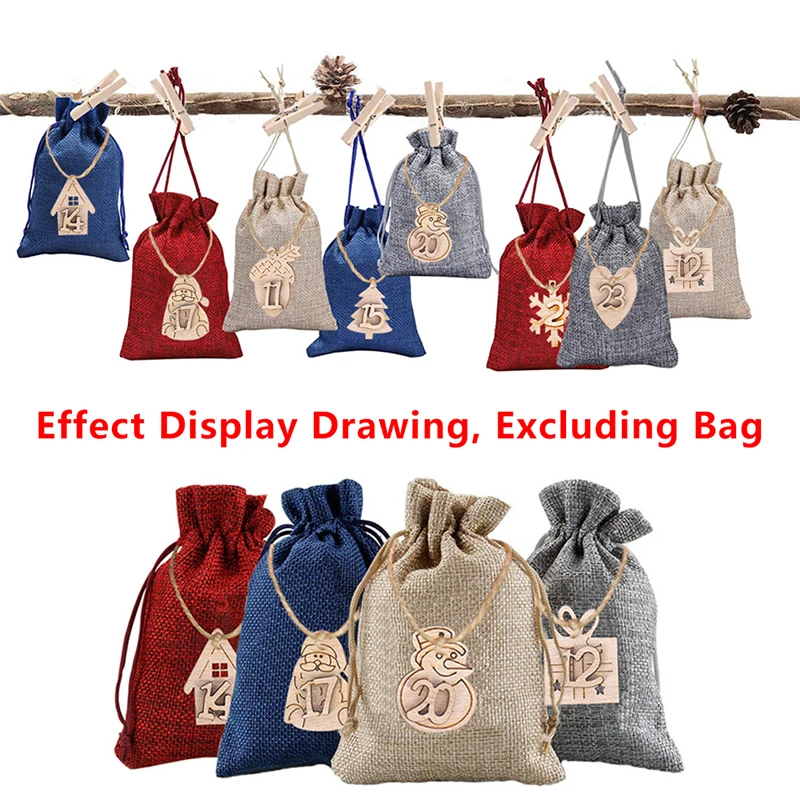Рождественский адвент-календарь сумки украшения 1-24 деревянных этикеток для