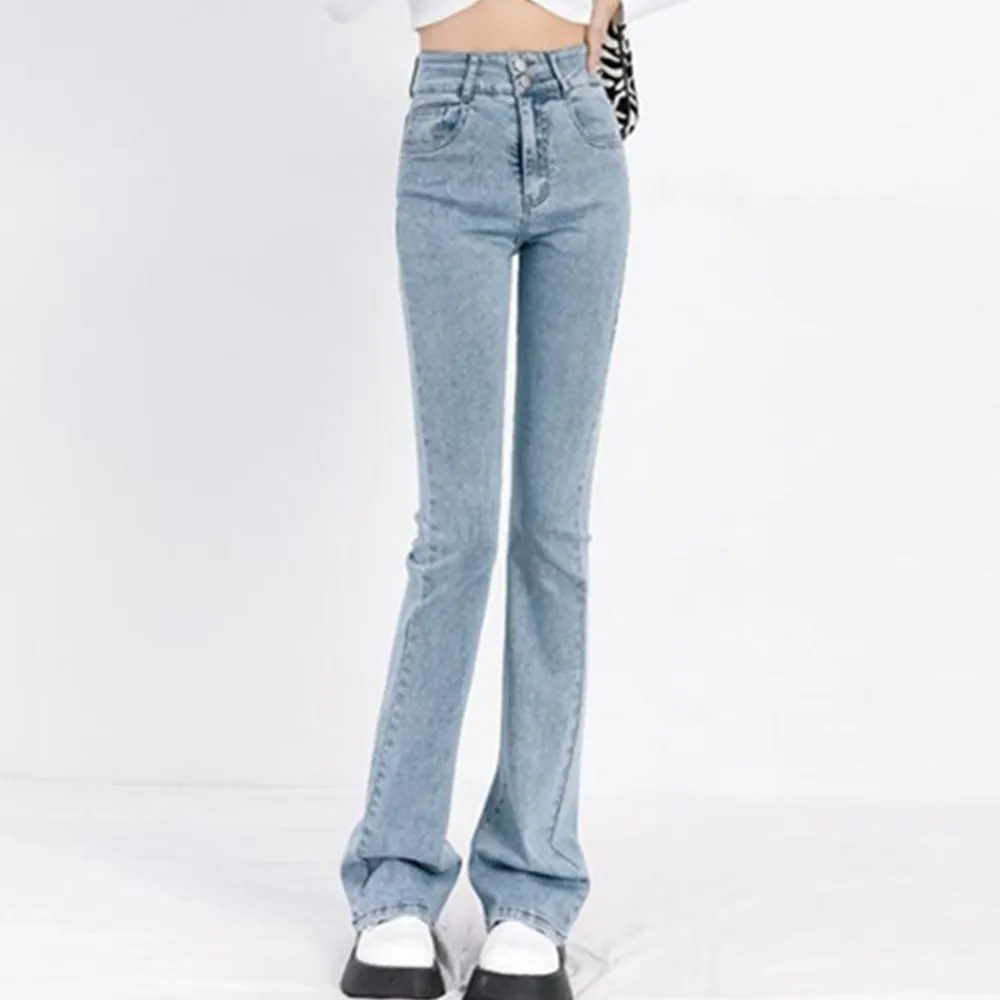 

Flare Jeans Women Bleached Korean Style Chic Slim Trendy Stretchy Hipster Retro Elegant Ulzzang College Street Full Length Lady