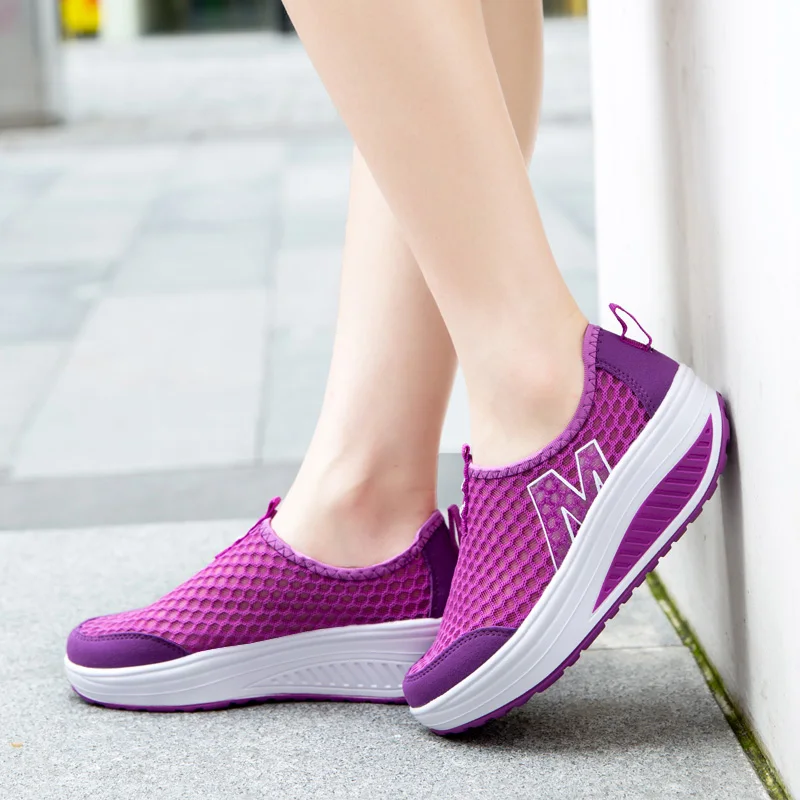 Women's Walking Shoes Ladies Slip on Fashion Fitness Tennis Trainers Breathable Shake Shoes Casual Mesh Platform Sneakers