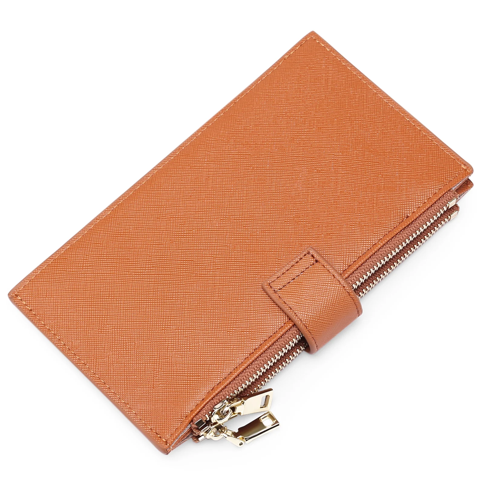 Genuine Leather Women Long Wallet Genuine Leather Coin Purse Solid Card Holder Accordion Card Slots Double Zipper Pocket