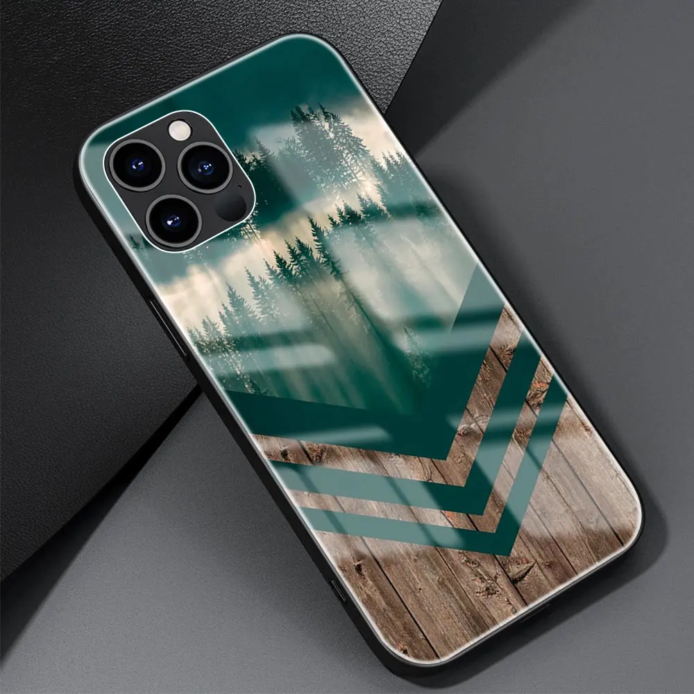 

Tempered Glass Phone Case For Realme C21 C21Y C11 C12 C30 C35 5 6 7 8 9 Pro+ XT GT NEO2 Hard Cover Forest Geometry Wood Nature