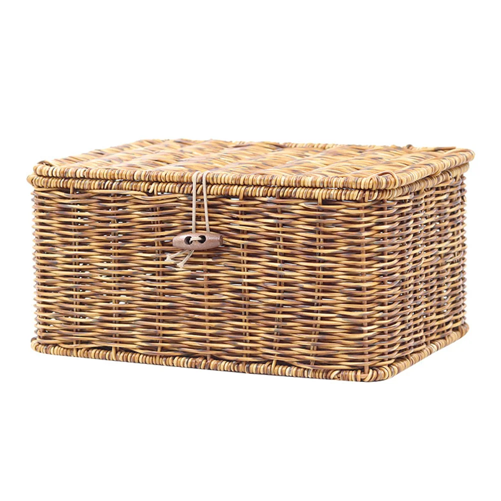 

Storage Box Basket Woven Wicker Organizer Rattan Baskets Lid Bins Shelf Decorative Desktop Makeup Rectangular Tissue Seagrass