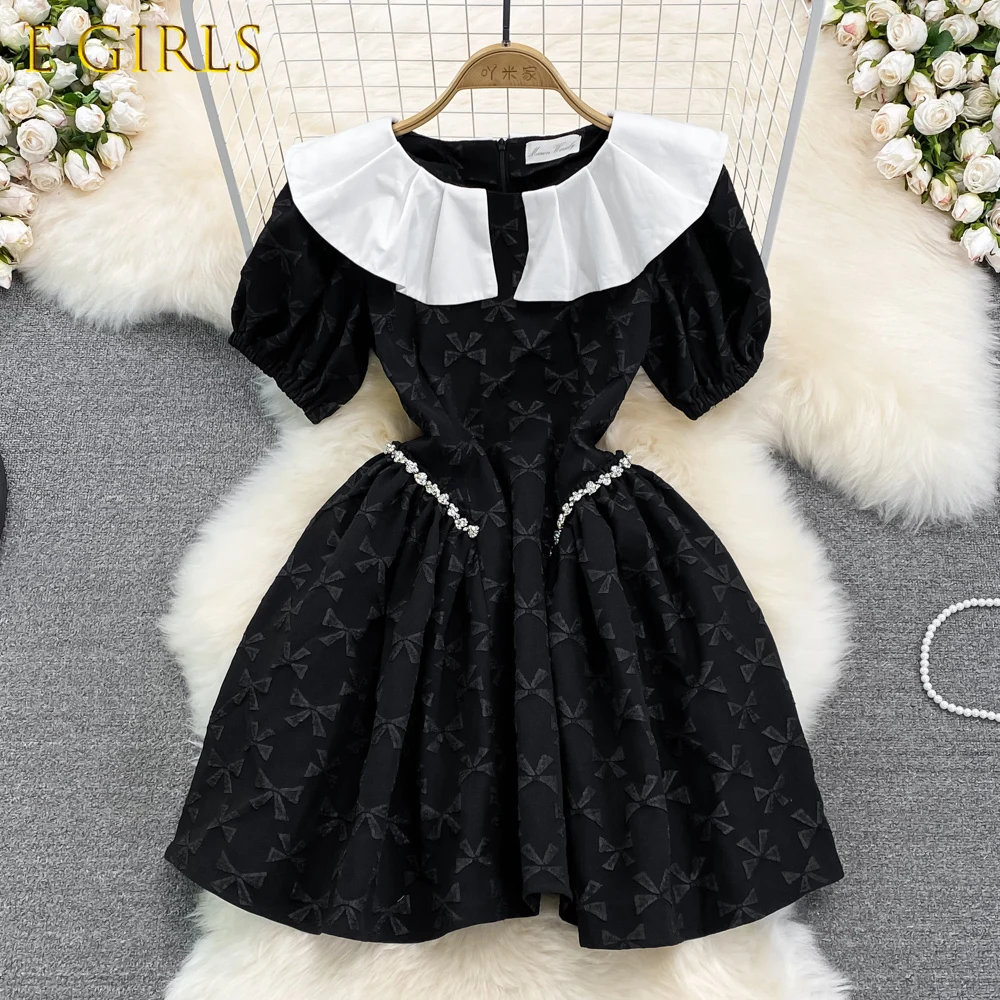 

E GIRLS WTIANYUW 2022 New Korean Fashion Vintage Jacquard Sweet Peter pan collar Puff sleeve Rhinestone Deco Ball Gown Dress