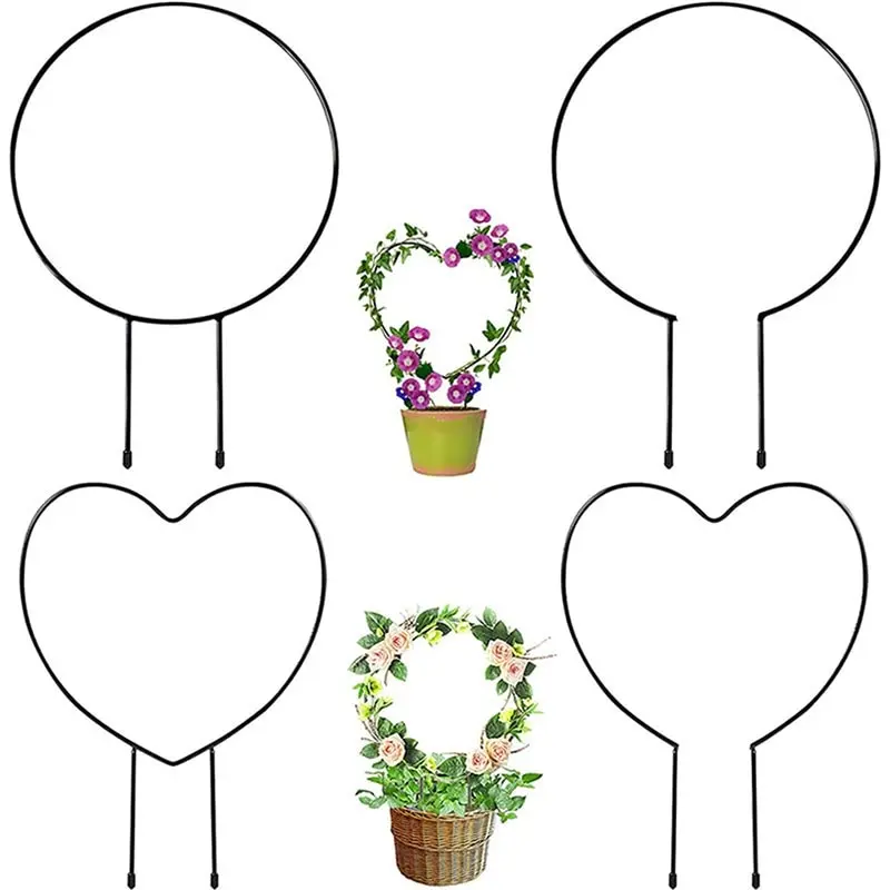 

1PC Metal Iron Round Heart Shaped Garden Plant Support Stake Stand For DIY Potted Climbing Plants Flower Vegetables Vine Rack