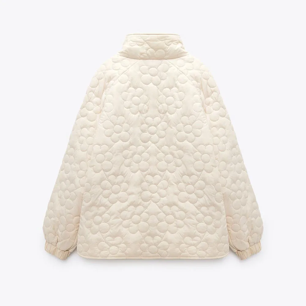Fall and winter new fashion women's sweet versatile stand collar long sleeve flower printed cotton-padded jacket jacket