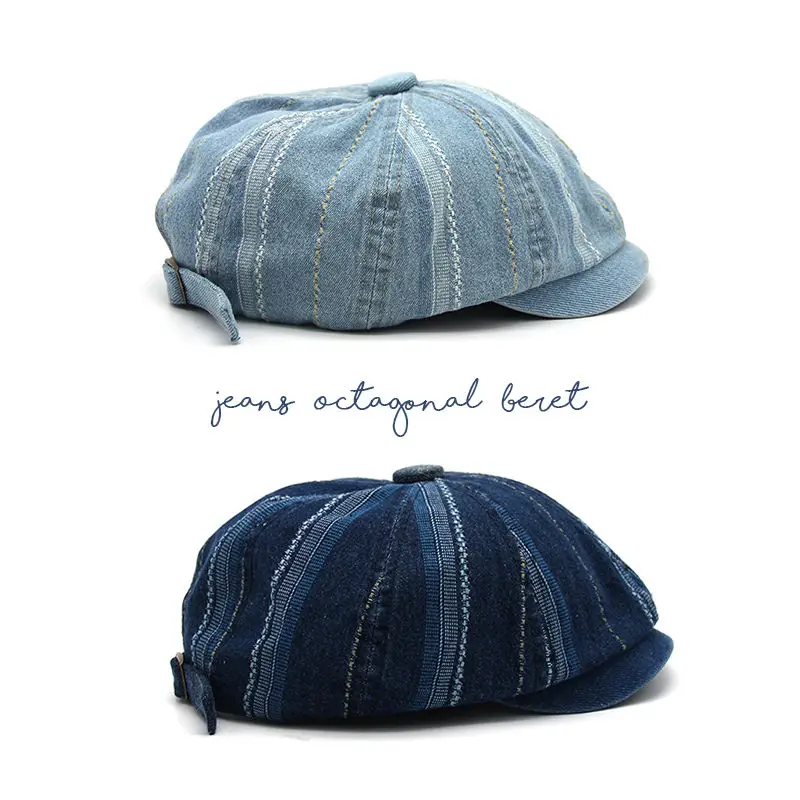 

Japanese vintage Denim octagonal Beret for men and women