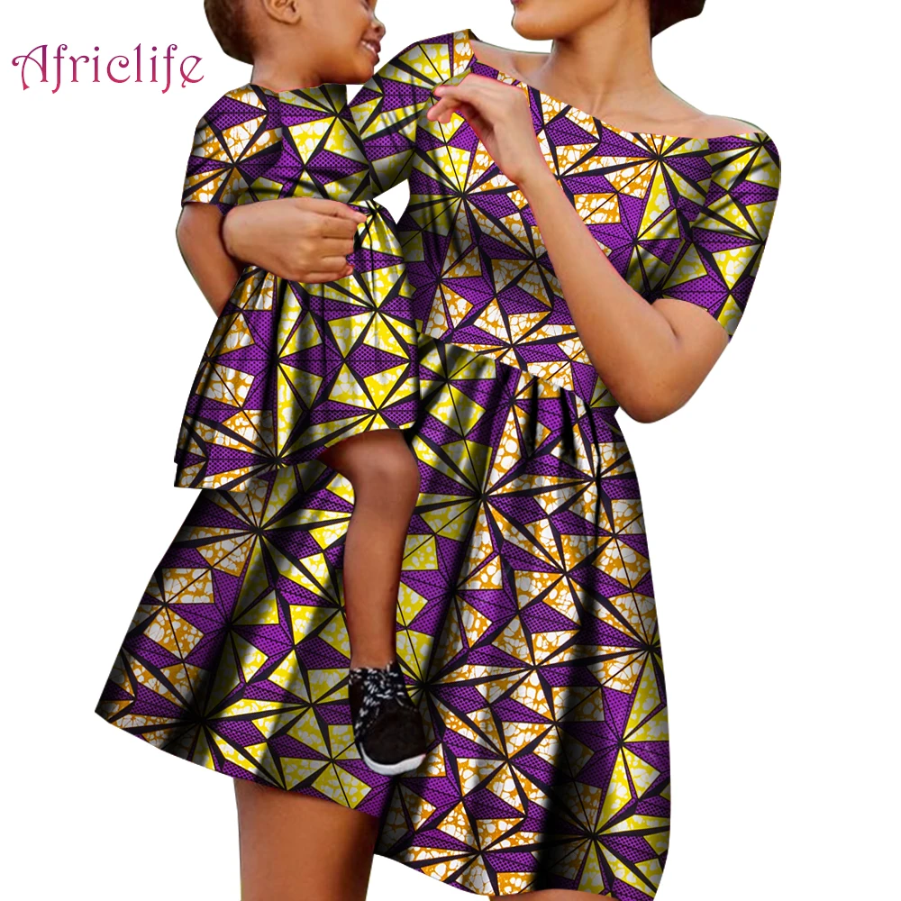 Bady Girl and Mother Summer Clothing Simple High Waist  Skirt African Wax Print Cotton Plus Size Custom Family Clothing WYQ490