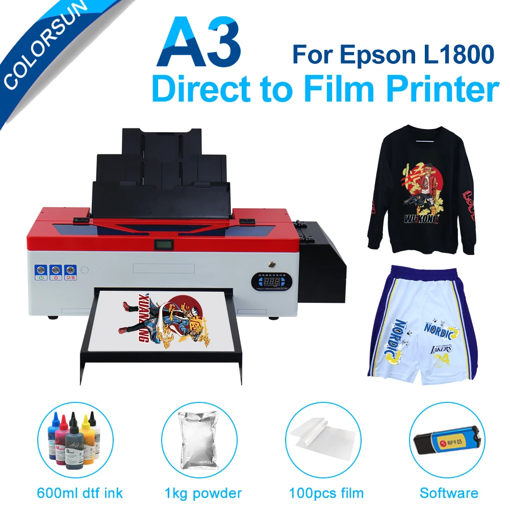 

Colorsun DTF Printer A3 L1800 For Espon Directly to Film Printer For Printing T-Shirt Jean Hoodies Bags Hat A3 DTF Printer
