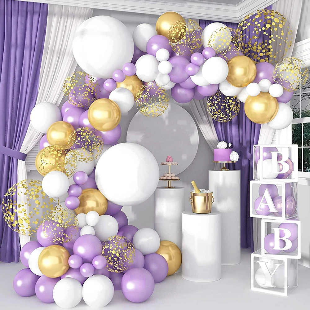 

Purple White Balloons Garland Arch Kit Gold Confetti Balloon Wedding Birthday Party Decoration Baby Shower Decor Latex Globos