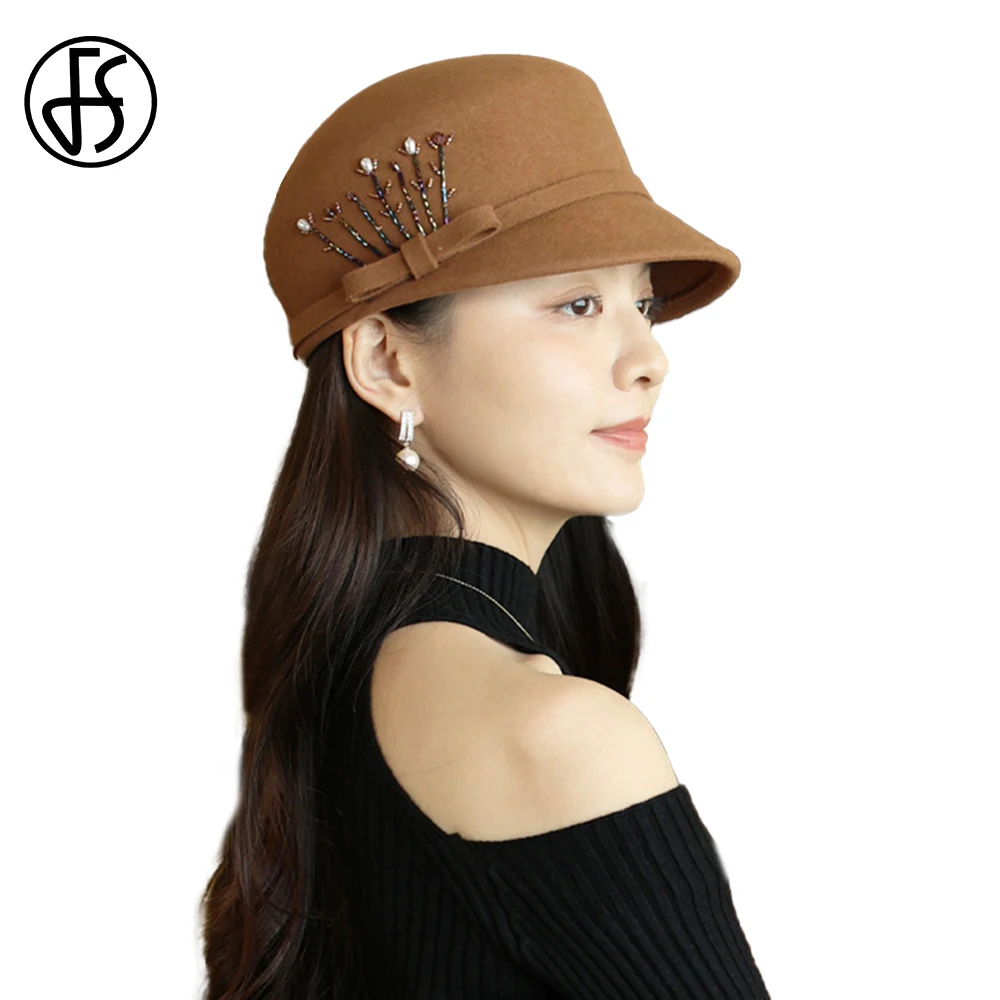 

Женская винтажная фетровая шляпа FS, шляпка с Круглым Верхом из 2022 шерсти, теплая, осенне-зимняя