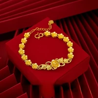 luxury 24k yellow gold plated flower bracelet for women fashion generous bracelet not fade wedding anniversary high jewelry gift
