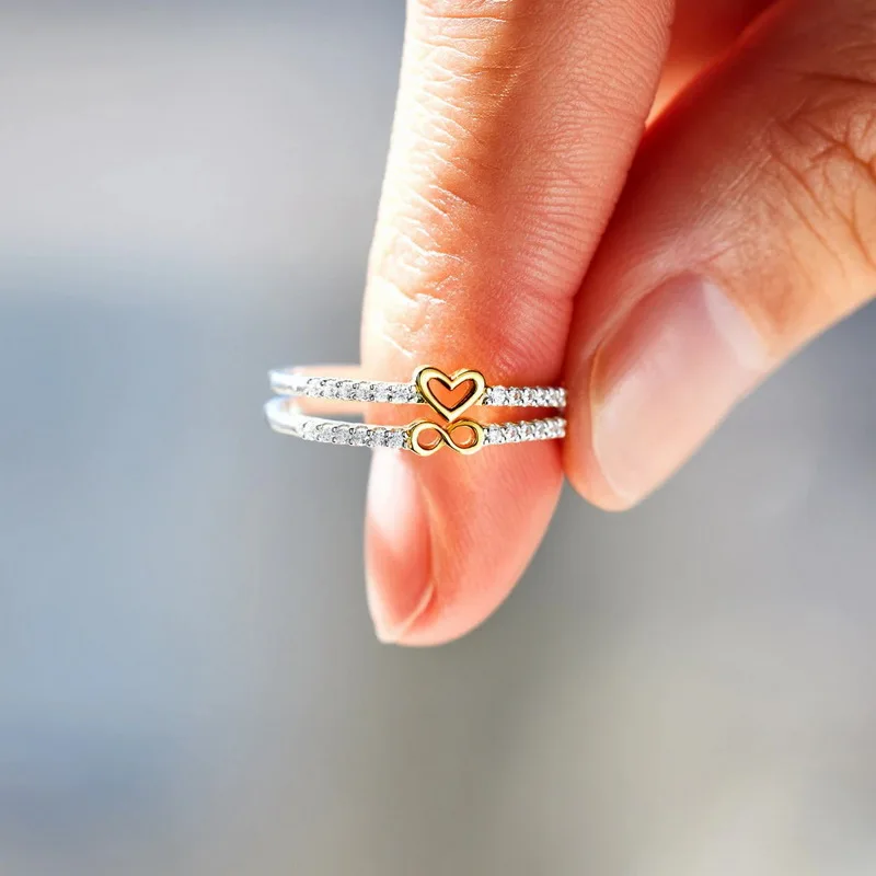 

Trendy Promise Zircon Heart Infinity Finger Ring for Women Men Couple Wedding Party Engagement Anniversary Jewelry Romantic Gift