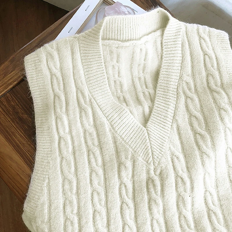

Sweater Vest Women Popular One Size Korean-Style Solid Simple All-Match V-Neck Sleeveless Female Loose Knitwear Ladies Sweater