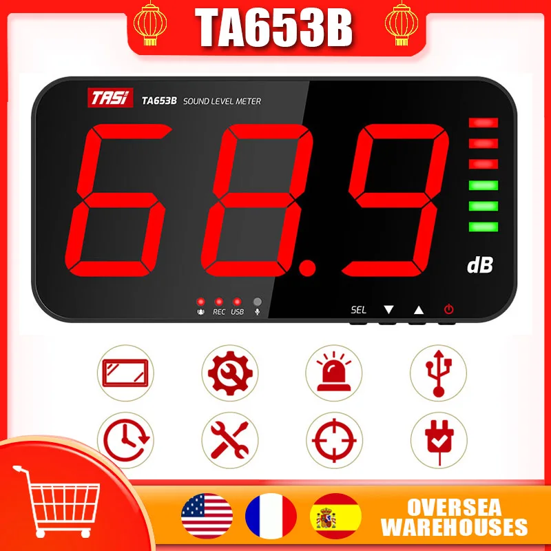 

TASI TA653B Digital Sound Level Meter Wall Hanging Large Screen Display Noise Meter ABS USB Data Transmission Audio Meter Tester