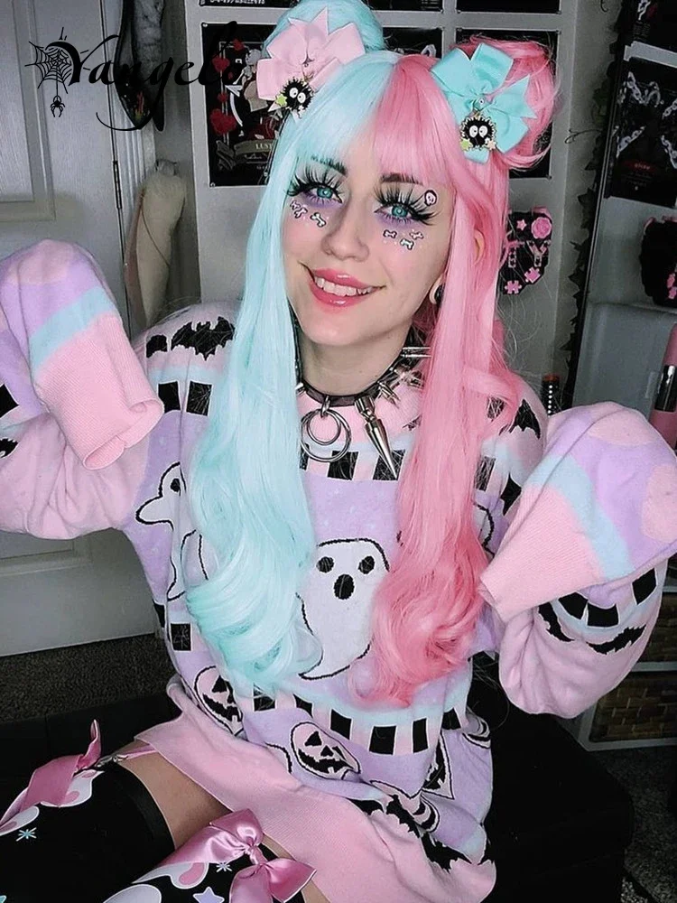 Розовый кавайный свитер Yangelo Женский трикотажный топ готический фотографический