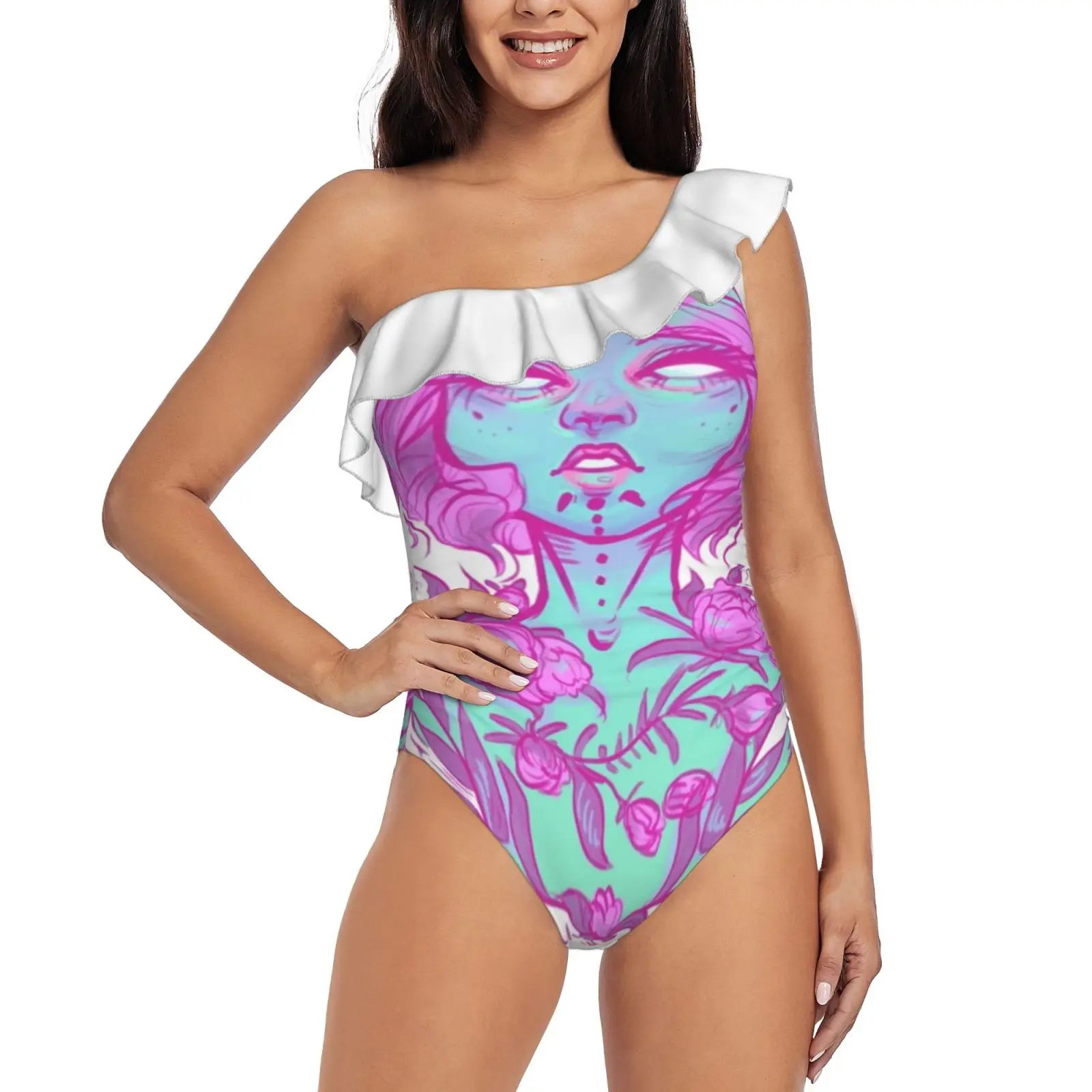 

Gossamer One Piece Swimwear One Shoulder Ruffle Swimsuit Women Backless Bathing Suit Pastel Pastel Grunge Grunge Aesthetic Girl
