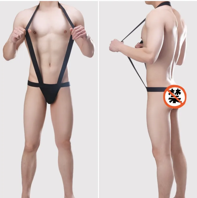 

Sexy One Piece Suspender Stretch Comfortable Sweat Absorption Breathable Pure Cotton Empty Sports Men's Underwear