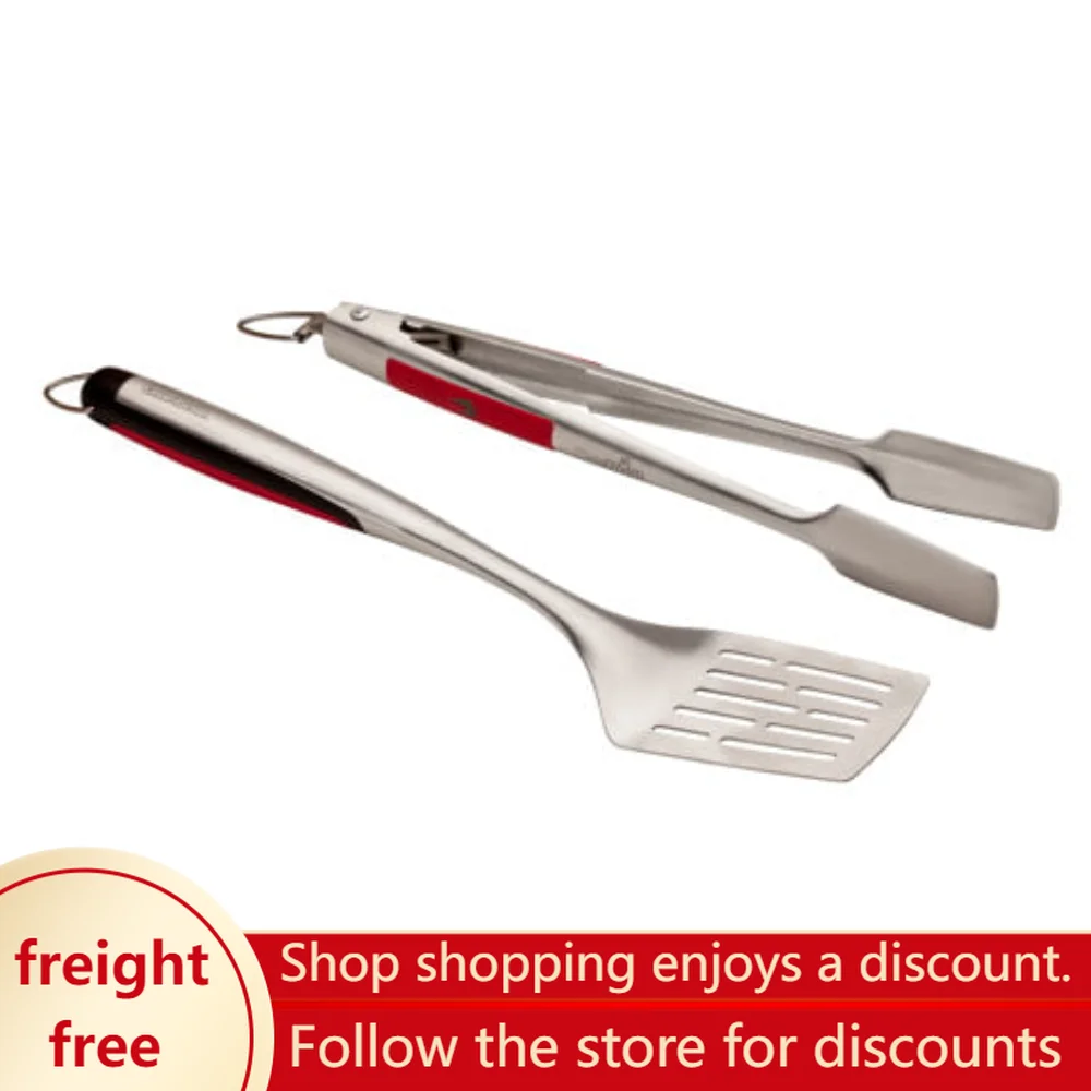 

2-Piece Spatula and Tong Grilling Tool Set, Stainless Steel, Red,freight free