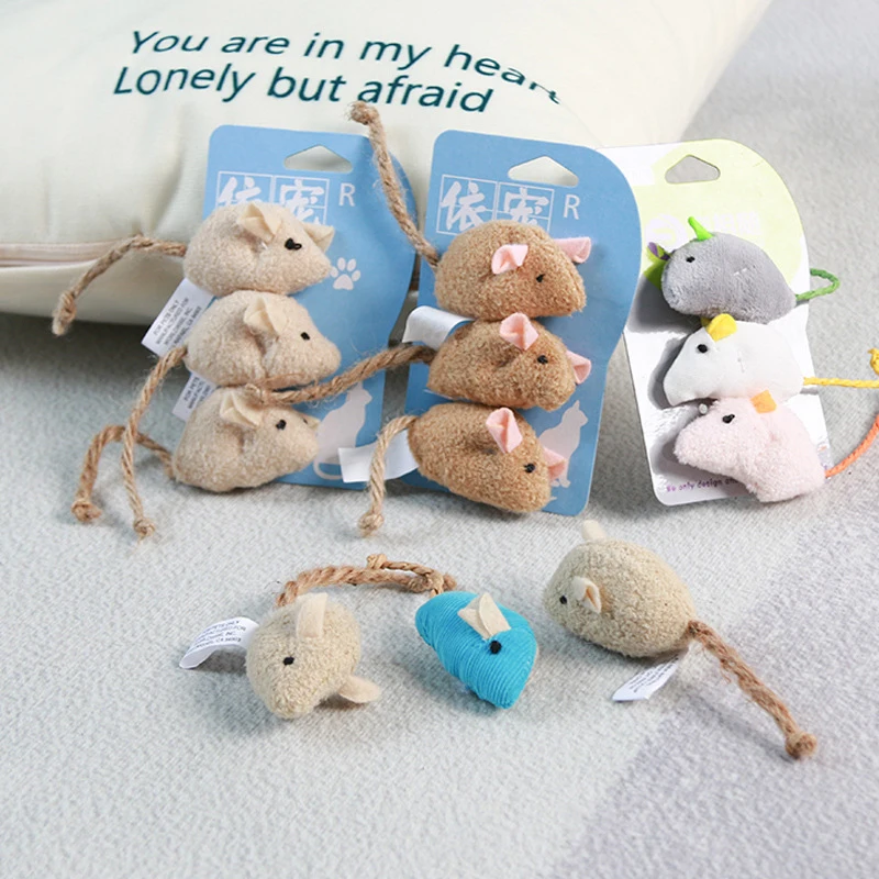 

3pcs Plush Simulation Mouse Cat Toy Catnip Cats Toys Plush Mouse Cat Scratch Bite Resistance Interactive Playing Toy For Kitten