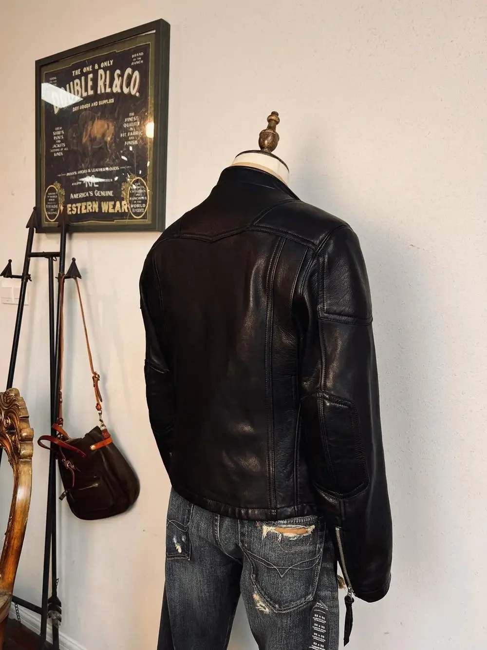 Мужская винтажная тонкая куртка из овчины растительного дубления с тупой